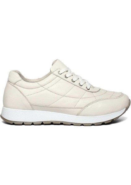 Kadın Bej Bağcıklı Kalın Tabanlı Deri Sneaker
