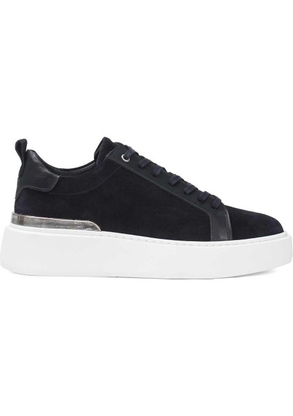 Kadın Lacivert Bağcıklı Kalın Tabanlı Süet Deri Sneaker