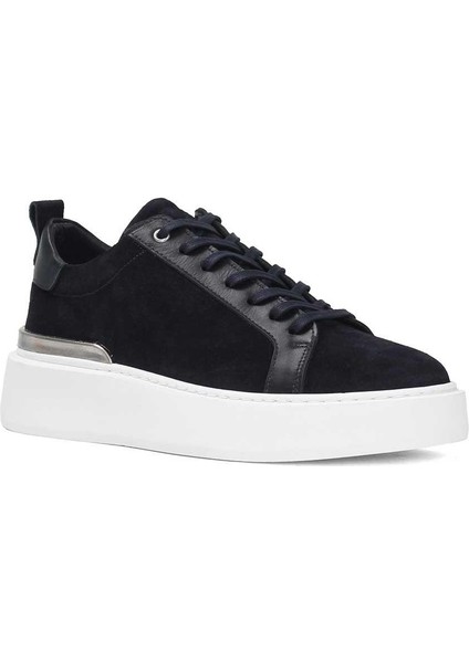 Kadın Lacivert Bağcıklı Kalın Tabanlı Süet Deri Sneaker