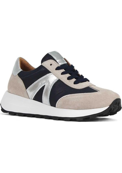 Kadın Bej Lacivert Bağcıklı Süet Deri Sneaker modelleri