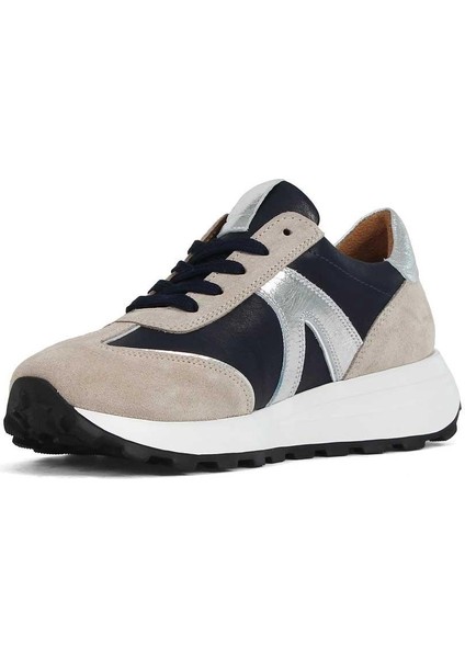 Kadın Bej Lacivert Bağcıklı Süet Deri Sneaker fırsatları