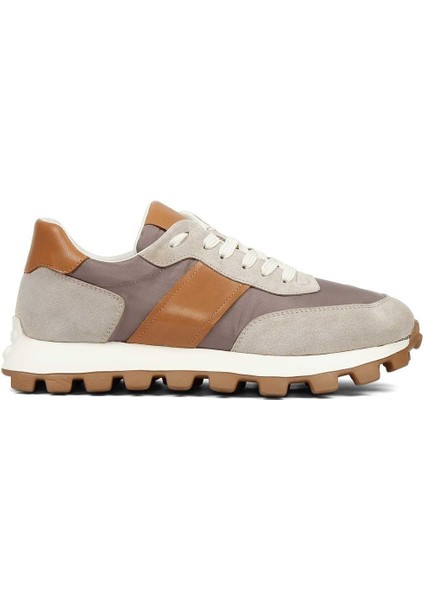 Erkek Bej Taba Bağcıklı Kalın Tabanlı Süet Deri Sneaker