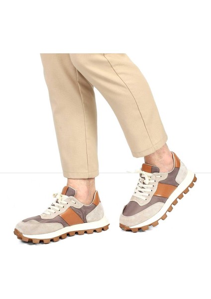 Erkek Bej Taba Bağcıklı Kalın Tabanlı Süet Deri Sneaker fiyatları