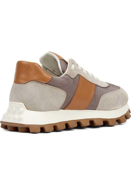 Erkek Bej Taba Bağcıklı Kalın Tabanlı Süet Deri Sneaker indirimleri