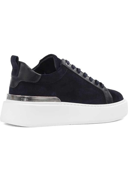 Kadın Lacivert Bağcıklı Kalın Tabanlı Süet Deri Sneaker