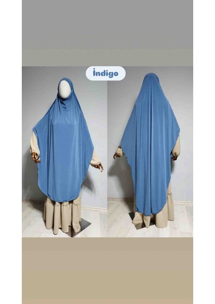 Tam Boy Sandy Sufle Khimar Hijab Eşarp Indigo