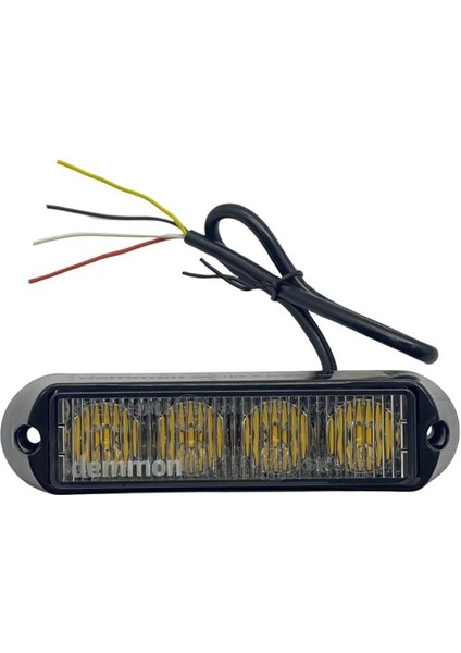 12V-24V Çakar Flaş LED Lamba (Şeffaf) (Sarı/sarı) (4X1W) 18 Fonksiyonlu (132*34*30 Mm)