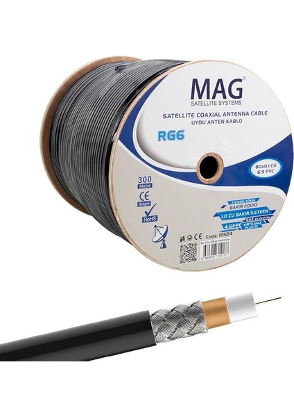 Rg6-U6 Cu-Cu Bakır Yeşil Anten Kablo 300 mt