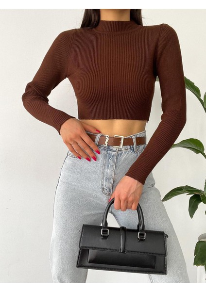 Kadın Uzun Kollu Yumuşak Dokulu Esnek Triko Crop Body modelleri