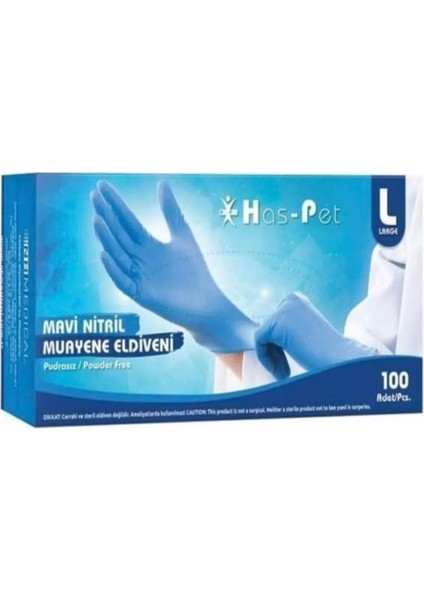 Haspet Mavi Pudrasız Nitril Eldiven L