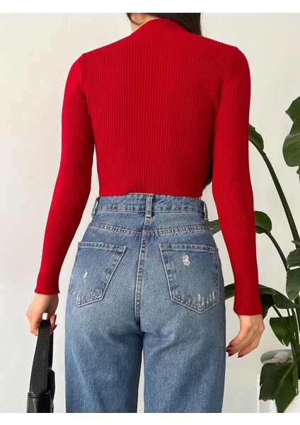 Kadın Uzun Kollu Yumuşak Dokulu Esnek Triko Crop Body modelleri