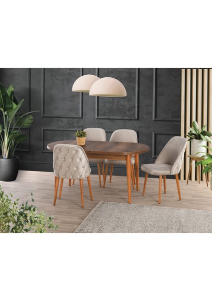 Uyar Barok Ceviz 4 Adet Elit Sandalye 90*160+30 Kelebek Açılabilir Masa Takımı