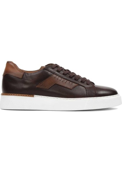 Erkek Kahverengi Bağcıklı Kalın Tabanlı Deri Sneaker