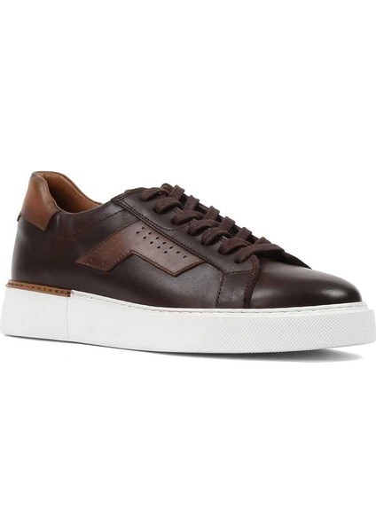 Erkek Kahverengi Bağcıklı Kalın Tabanlı Deri Sneaker