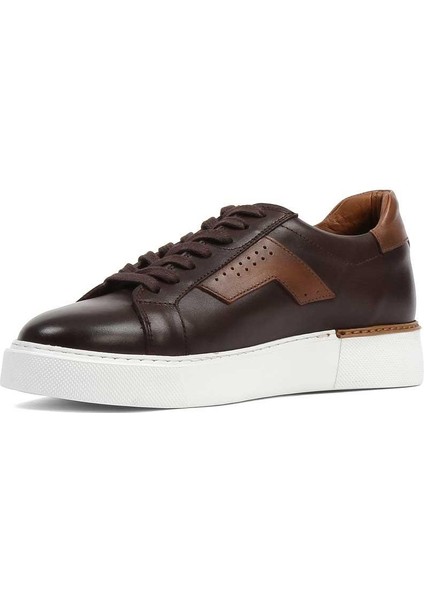 Erkek Kahverengi Bağcıklı Kalın Tabanlı Deri Sneaker