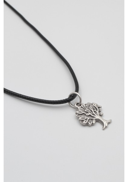 Hayat Ağacı Siyah Deri Ip Kolye - Antik Gümüş Kaplama - Kadın Erkek - 60 cm fiyatları