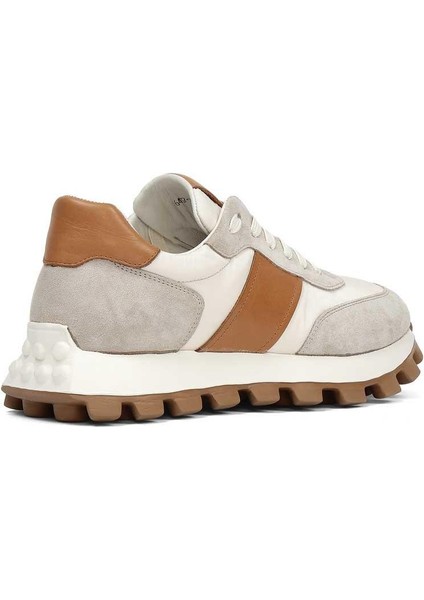 Erkek Bej Bağcıklı Kalın Tabanlı Süet Deri Sneaker indirimleri