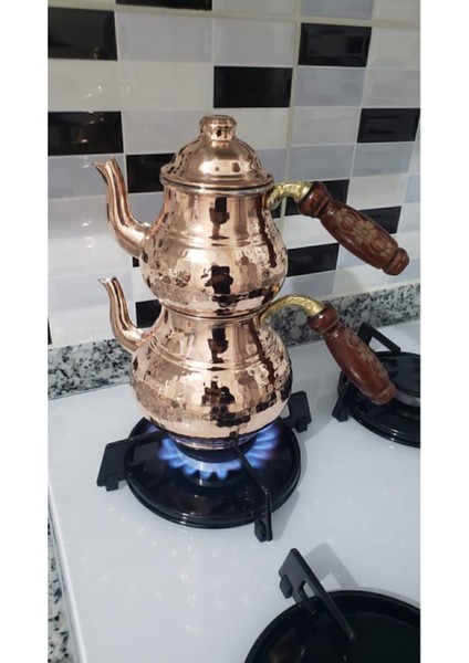 Bakır Küçük 2 Kişilik Çaydanlık, Ahşap Kulplu, Orta Boy, Şık ve Kullanışlı Doğal Tasarım fırsatları
