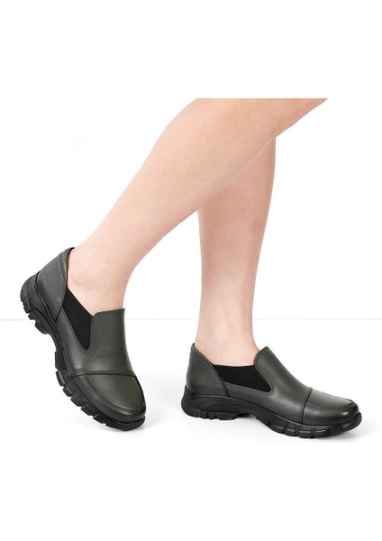 Kadın Haki Lastikli Kalın Tabanlı Deri Ayakkabı fiyatları