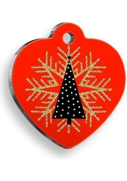 Ked ve Köpek Kalp Künyesi, Siyah Ağaç Tasarımı, Orta Boy 3,2x3,5 cm