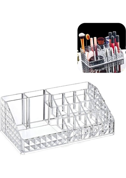 Bölmeli Kristal Diamond Kozmetik Düzenleyici, Şeffaf ve Şık Tasarım