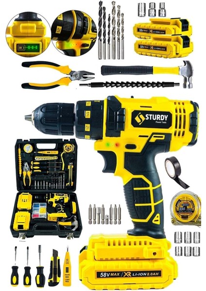 Darbeli Metal Mandren Seti 99 Parça Çift Akülü Turbo Şarjlı Matkap fiyatları