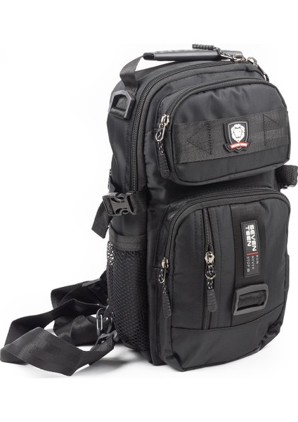 Çokgözlü Imperteks Kumaş Günlük Sırt Çapraz Göğüs El ve Omuz Çantası Unisex Siyah Body Bag 912
