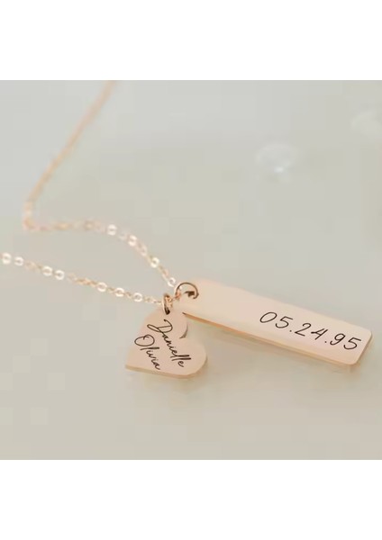 925 Ayar Gümüş Kişiselleştirilebilir Yazı, Mesaj Kalp ve Dikdörtgen Plaka Kolye fırsatları