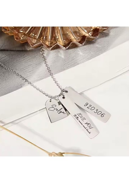 925 Ayar Gümüş Kişiselleştirilebilir Yazı, Mesaj Kalp ve Dikdörtgen Plaka Kolye indirimleri