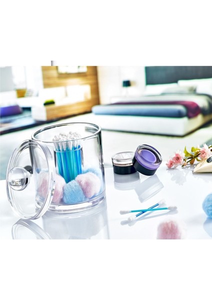 Şeffaf Yuvarlak Pamukluk ve Kulak Çubuğu Kutusu, Sade ve Şık Tasarım