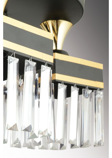 3'lü Siyah Tepsi Kristal Taşlı Plafonyer Sarı Şeritli Kare Aşağı Bakan Lüks Avize fırsatları