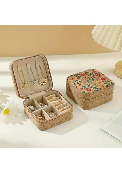Çiçek Desenli Fermuarlı Takı Saklama Kutusu Organizer, Şık ve Kullanışlı Tasarım