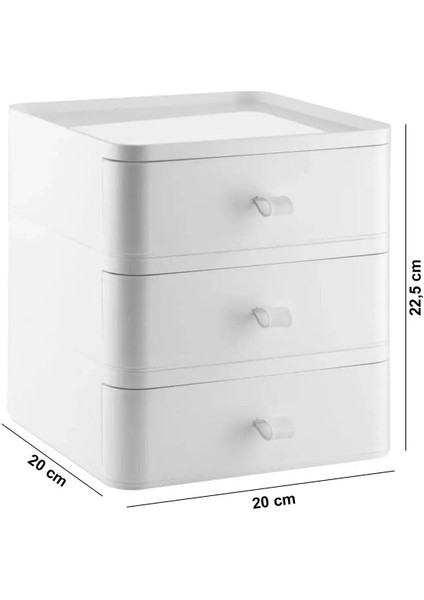 Beyaz 3'lü Çekmeceli Makyaj Düzenleyici, Modüler ve Şık Organizatör