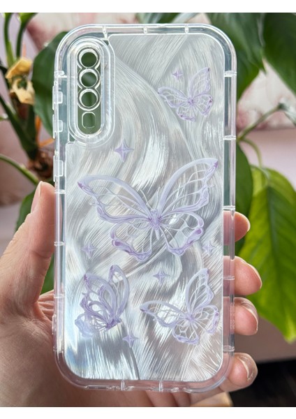 Samsung Galaxy A30S - A50 Kılıf Parlak Hologramlı Kelebek Desenli Darbe Emici Kamera Korumalı Renkli Silikon