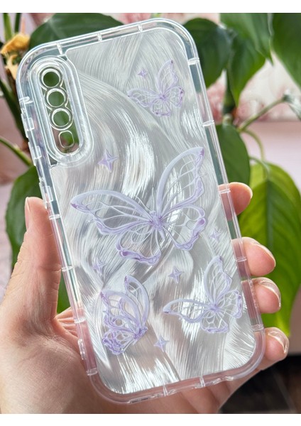 Samsung Galaxy A30S - A50 Kılıf Parlak Hologramlı Kelebek Desenli Darbe Emici Kamera Korumalı Renkli Silikon