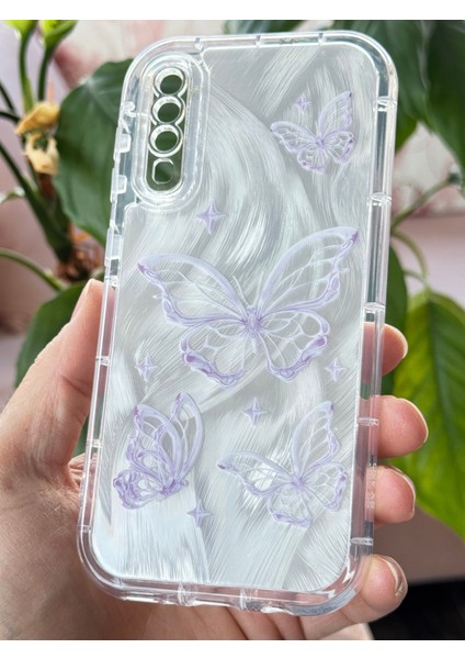 Samsung Galaxy A30S - A50 Kılıf Parlak Hologramlı Kelebek Desenli Darbe Emici Kamera Korumalı Renkli Silikon
