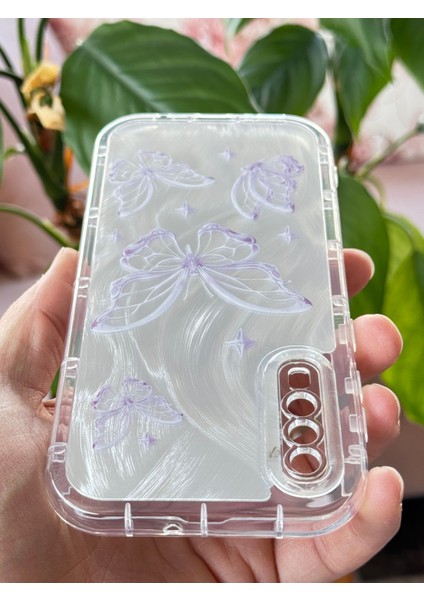 Samsung Galaxy A30S - A50 Kılıf Parlak Hologramlı Kelebek Desenli Darbe Emici Kamera Korumalı Renkli Silikon