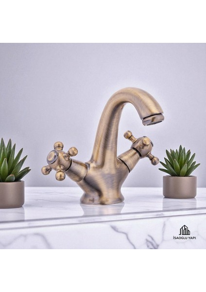 Isaoğlu Yapı Antik Lavabo Musluğu Klasik Tasarım Özel Seri Lavabo Bataryası Pirinç fiyatları