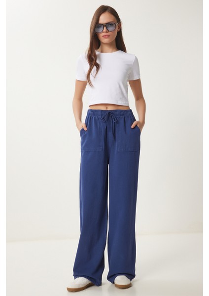 Soluk Efektli Geniş Paça Denim Palazzo Pantolon