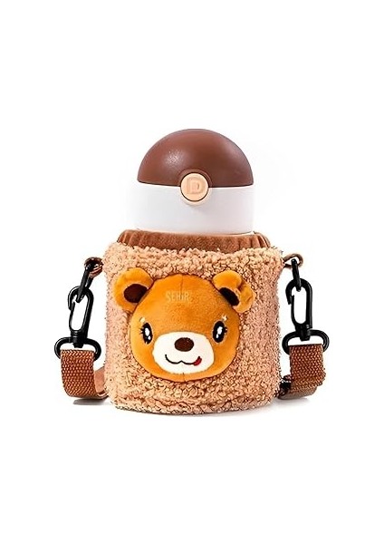 Diller 300ML Sevimli Hayvanlar Peluş Kılıflı Boyun Askılı Çelik Termos Matarası (Ayıcık)