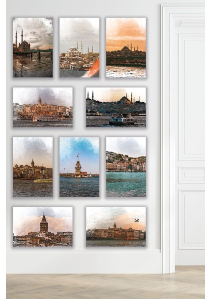 Istanbul 10'lu Retro Vintage 18X27 Mdf Ahşap Poster Tablo