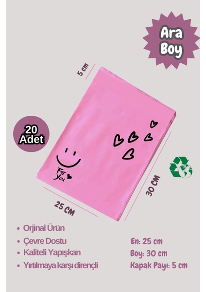 20 Adet 25X35 Ara Boy Fuşya Kargo Poşeti Cepsiz Hediye Ambalaj Poşeti