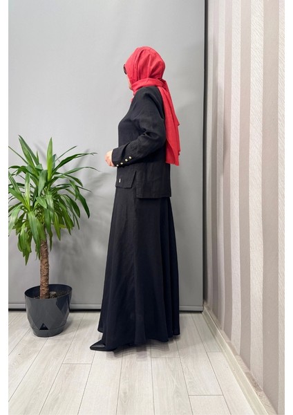 Düz Renk Keten Kısa Ceket Siyah T25Y-8048 fiyatları