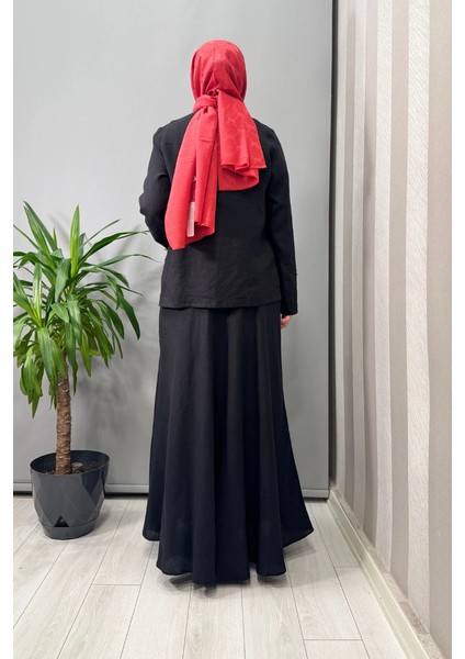 Düz Renk Keten Kısa Ceket Siyah T25Y-8048 modelleri