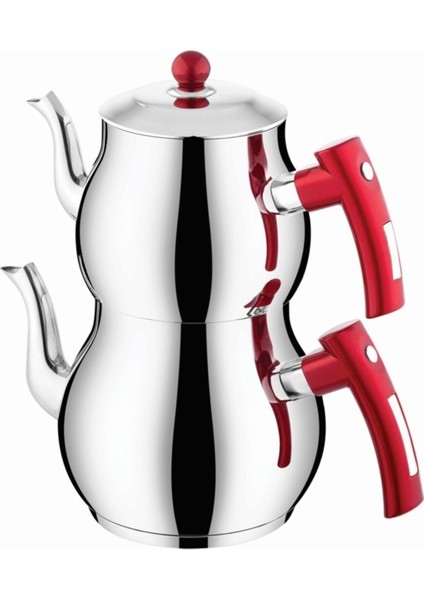 Kırmızı ve Beyaz Renkli, Orta Boy Şık Çaydanlık Takımı, Kaliteli ve Şık Tasarım