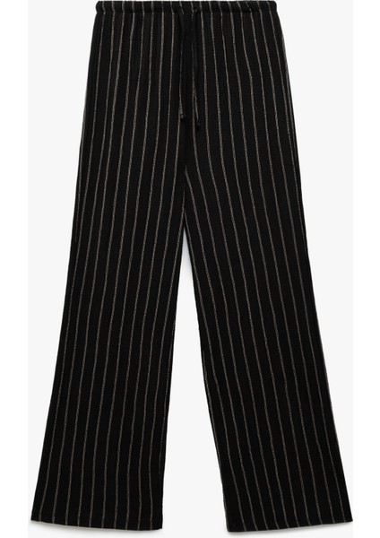 Yeni Sezon Beli Bağcıklı Çizgili Düz Uzun Paça Pantolon