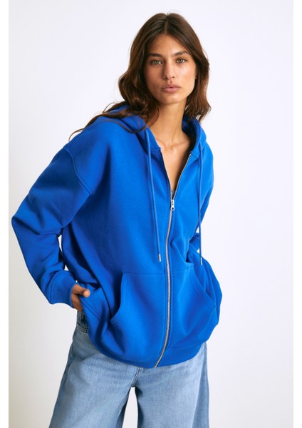 Kesıa Kadın Içi Polarlı Yumuşacık Kapişonlu Saks Mavi Sweatshirt fırsatları