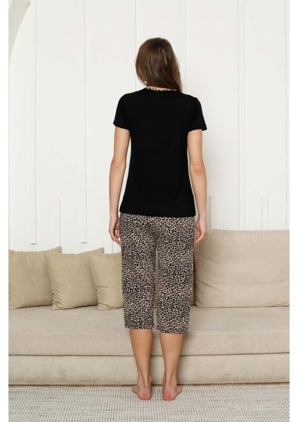 Kadın Leopar Baskı Kısa Kol Bermuda Pijama Takımı fırsatları