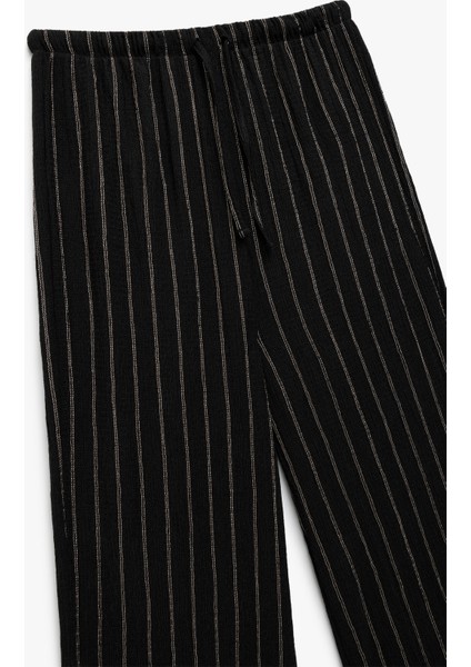 Yeni Sezon Beli Bağcıklı Çizgili Düz Uzun Paça Pantolon