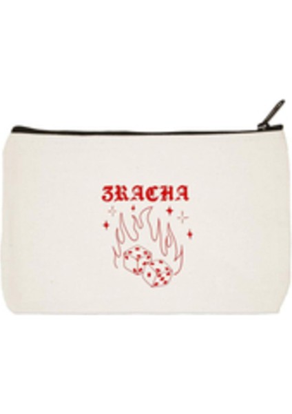 Baskılı, Şık ve Pratik Makyaj Çantası 15X20 Cm, Bej Renk Seçeneğiyle.